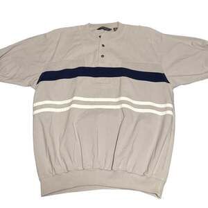 Vintage David Taylor Men's Medium Banded Bottom Striped Henley Polo Shirt